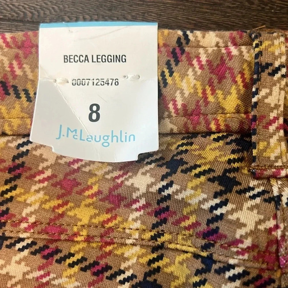 J.McLaughlin Becca Legging Brown Gold Burgundy Plaid Size 8 NWT - Picture 6 of 8